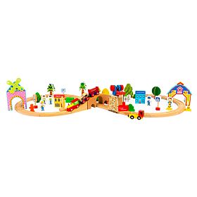 Leseni vlak 74 delov ECOTOYS