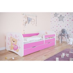 Otroška postelja z ograjo Ourbaby - Medvedek - rožnata, Ourbaby