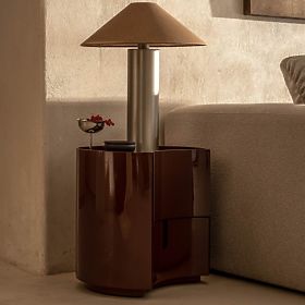 Nočna omarica z predali Vena, bordo/rjava, zaobljena, sijoča