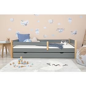 Otroška lesena postelja Scandie z ograjo - siva, Ourbaby®