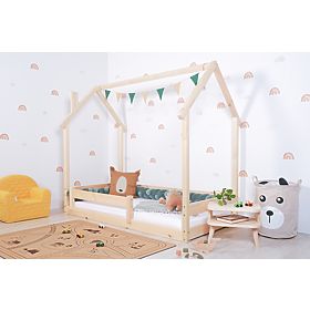 Otroška postelja Montessori Hiša dimnik - naravna, Ourbaby®