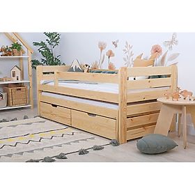 Otroška postelja s pomožnim ležiščem in ograjo Praktik - naravna (2), Ourbaby®