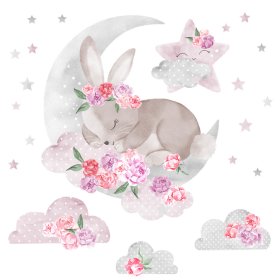 Stenska nalepka Speči zajec - roza