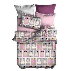 Posteljnina BASIC barva pudrasto roza z geometrijskim vzorcem 155x220_80x80*1 DecoKing
