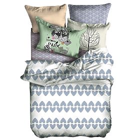 Posteljnina BASIC barva siva tiskani geometrijski motiv 155x220_80x80*1 DecoKing