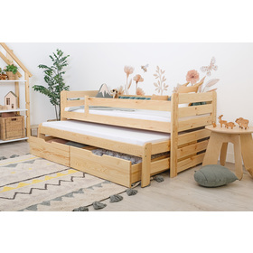 Otroška postelja z dodatnim ležiščem in ograjo Praktik - naravna, Ourbaby®