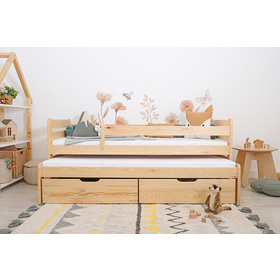 Otroška postelja z dodatnim ležiščem in ograjo Praktik - naravna, Ourbaby®
