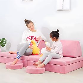 Velika modularna zložljiva otroška sedežna garnitura za 2 osebi DIY 10 mehkih blazin - roza ECOTOYS