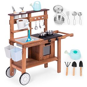 Zunanja blatna kuhinja za otroke s pripomočki iz jelovine ECOTOYS, EcoToys